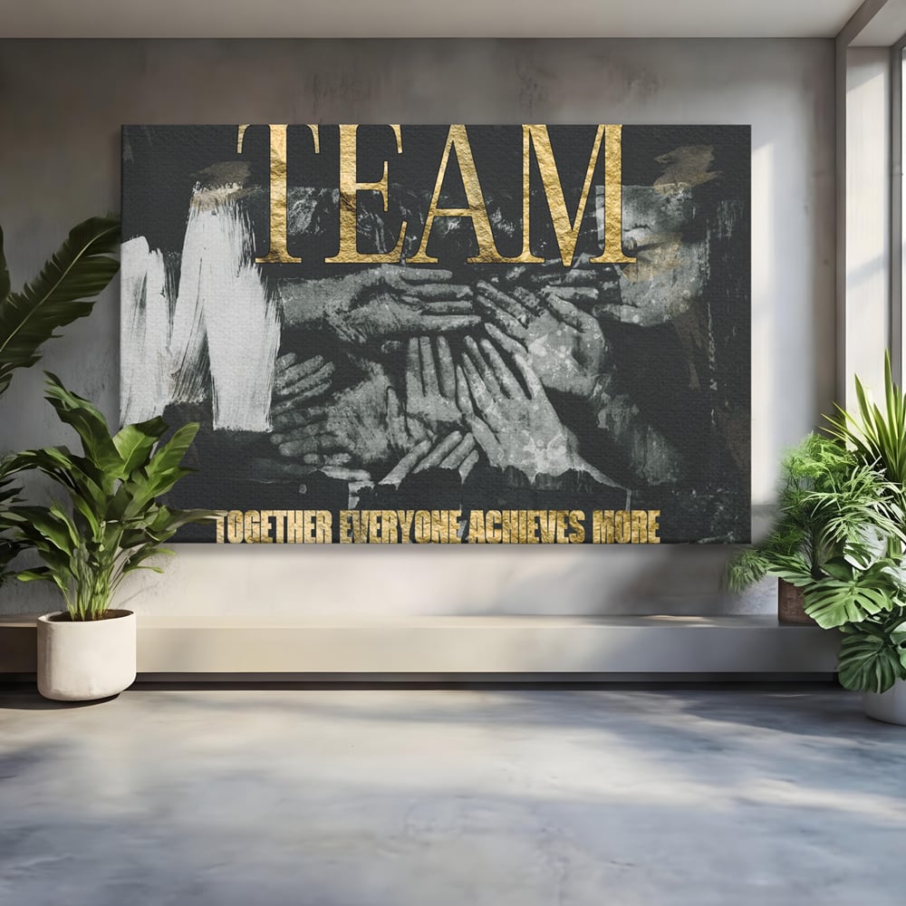 Tablou canvas cu tablou motivational cu maini si text, fara rama, pe sasiu de lemn
